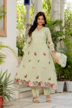 Thistle Green Embroidered Mal Chanderi Suit Set with Dupatta