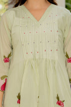 Thistle Green Embroidered Mal Chanderi Suit Set with Dupatta