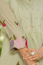 Thistle Green Embroidered Mal Chanderi Suit Set with Dupatta