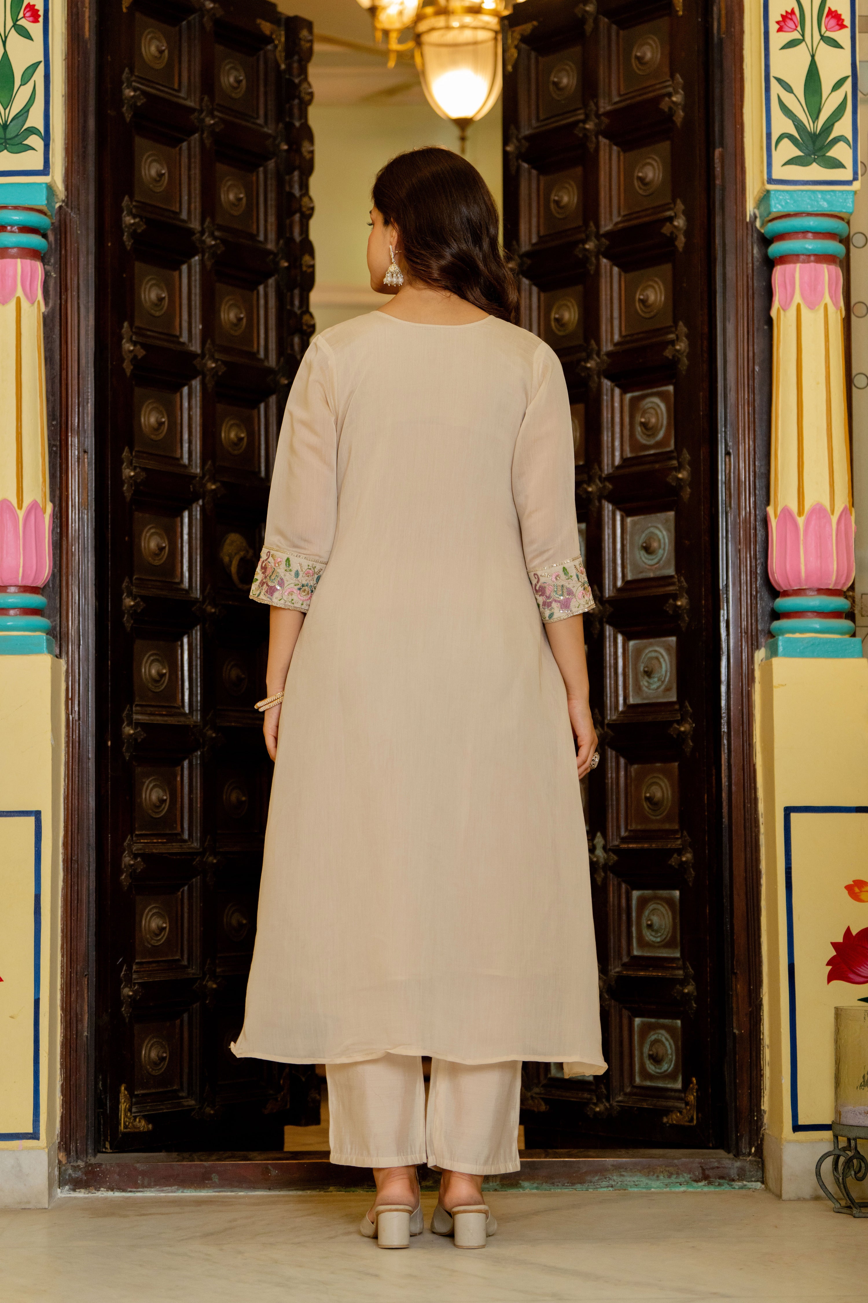Rodeo Dust Embroidered Mal Chanderi Suit Set