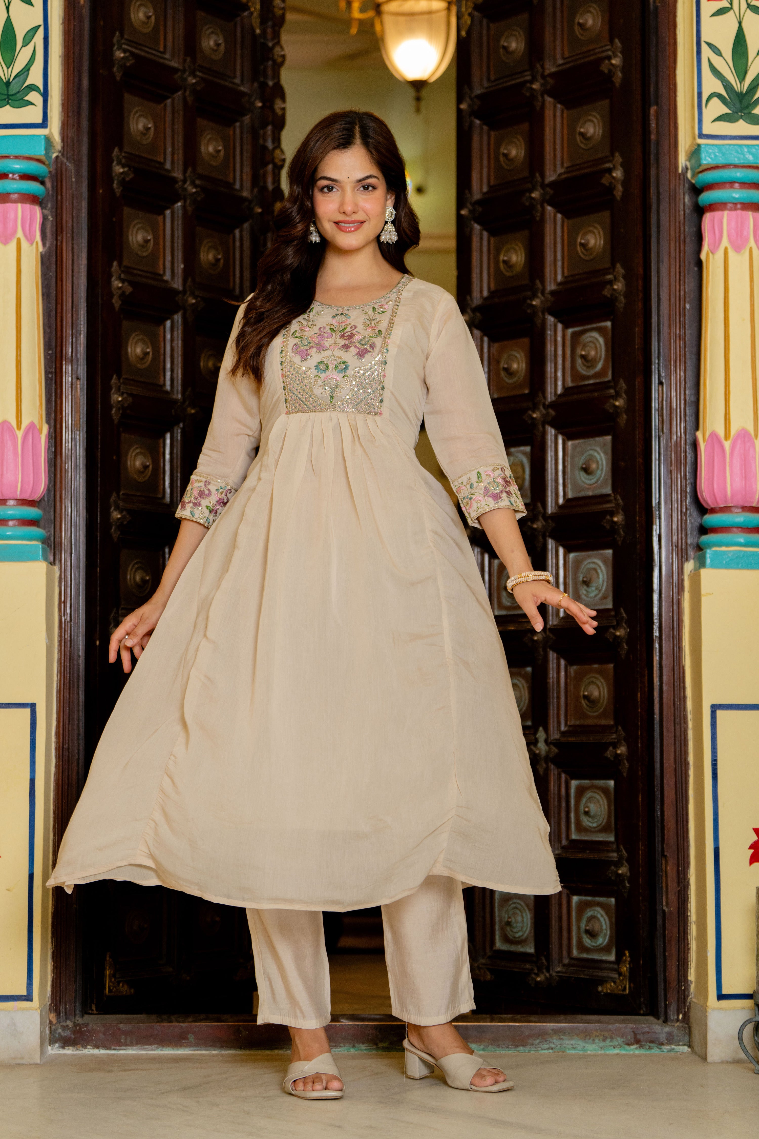 Rodeo Dust Embroidered Mal Chanderi Suit Set