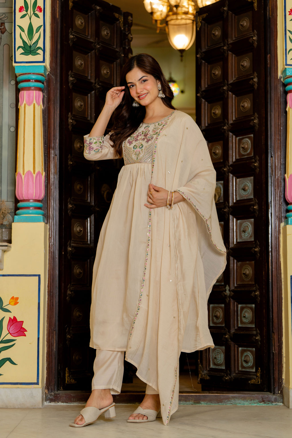 Rodeo Dust Embroidered Mal Chanderi Suit Set