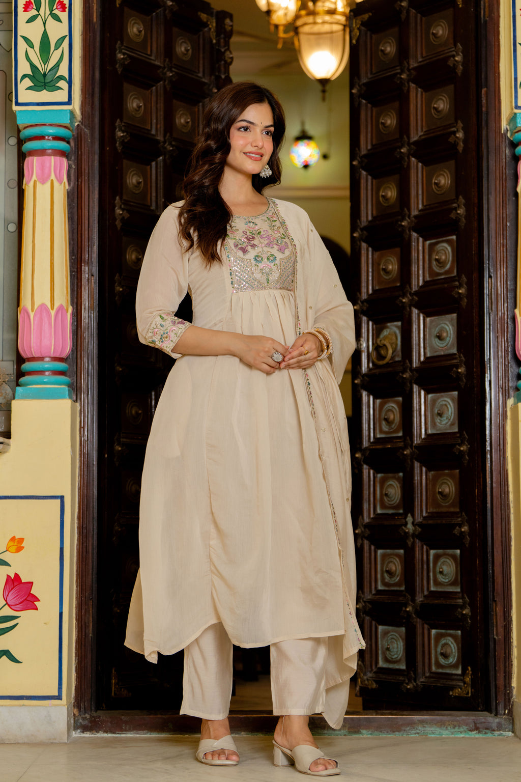 Rodeo Dust Embroidered Mal Chanderi Suit Set