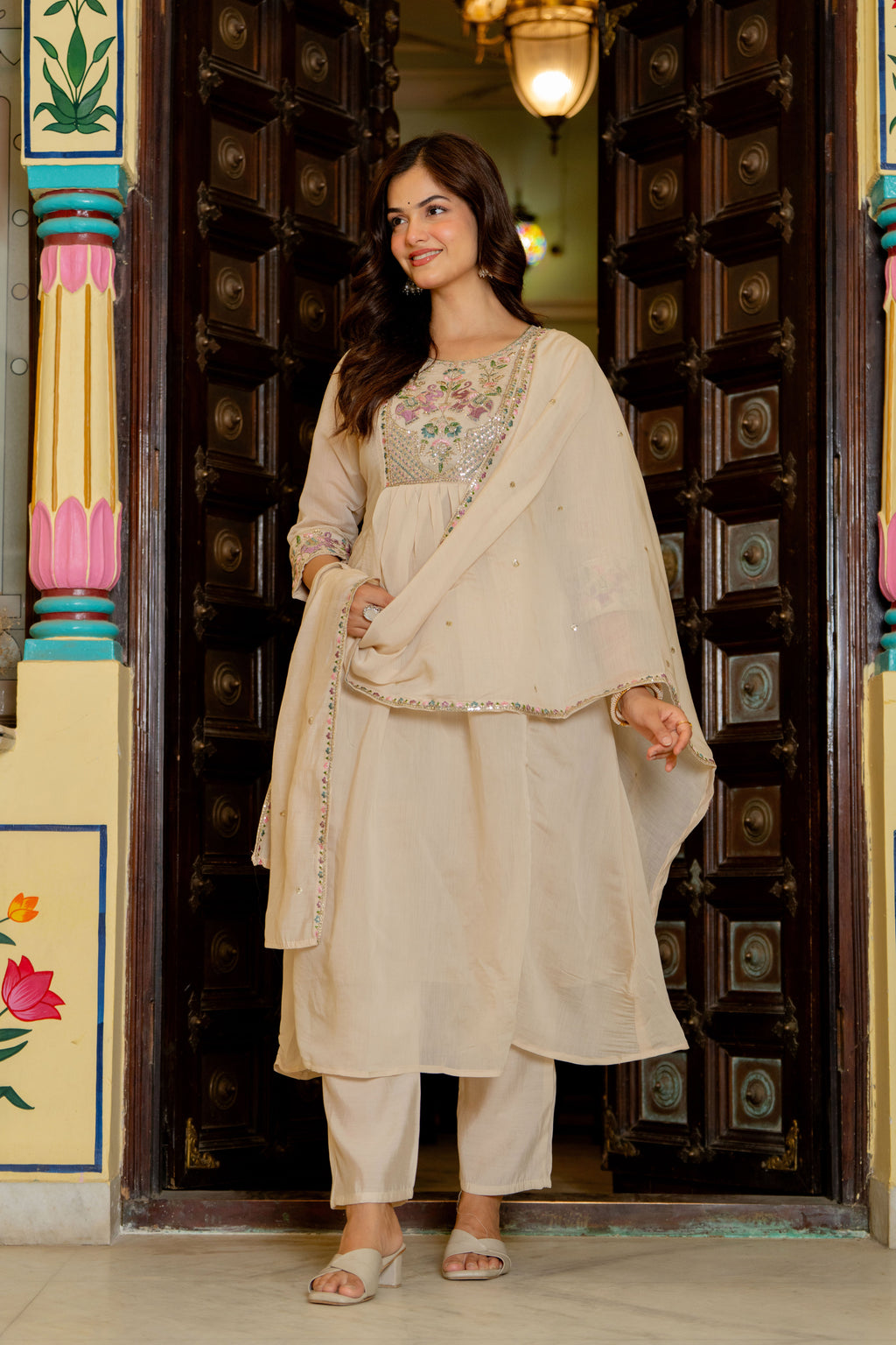 Rodeo Dust Embroidered Mal Chanderi Suit Set