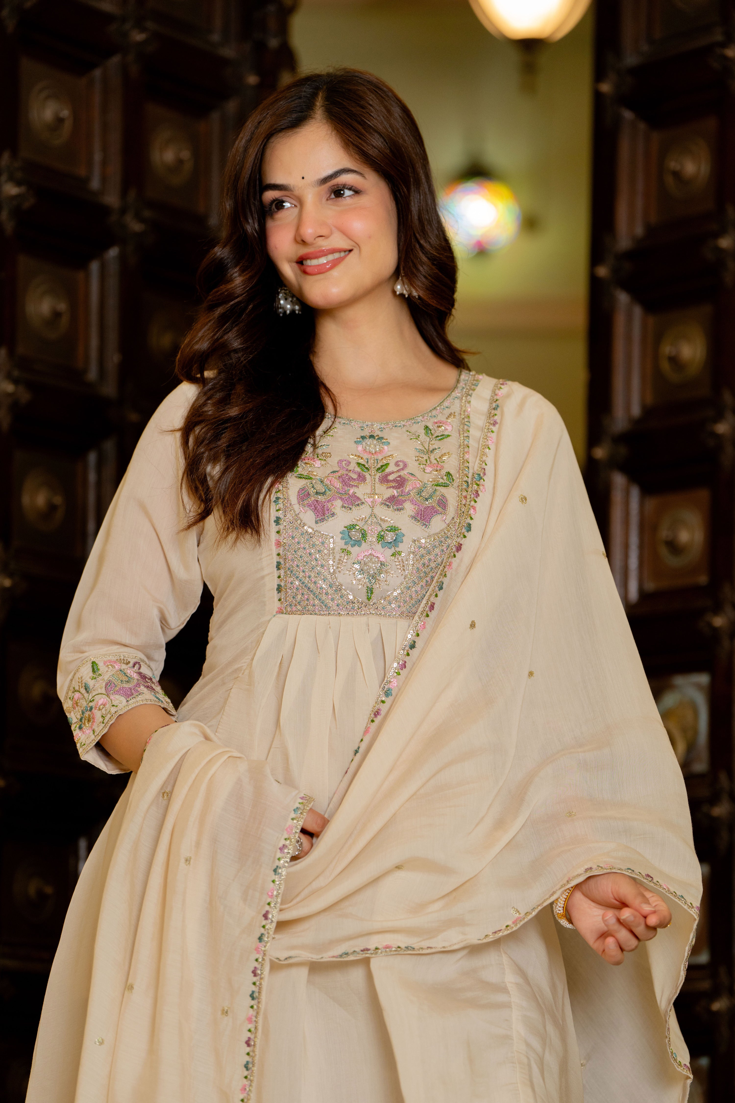 Rodeo Dust Embroidered Mal Chanderi Suit Set