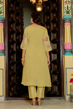 Light Green Embroidered Mul Chanderi Suit Set with Dupatta