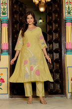 Light Green Embroidered Mul Chanderi Suit Set with Dupatta