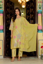 Light Green Embroidered Mul Chanderi Suit Set with Dupatta