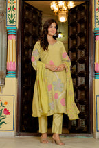Light Green Embroidered Mul Chanderi Suit Set with Dupatta