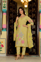 Light Green Embroidered Mul Chanderi Suit Set with Dupatta