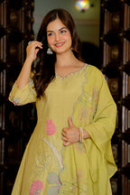 Light Green Embroidered Mul Chanderi Suit Set with Dupatta