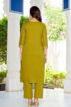 Green Embroidered Cotton Suit Set with Dupatta