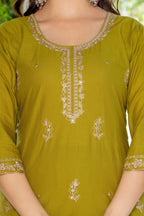 Green Embroidered Cotton Suit Set with Dupatta
