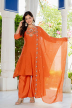Rusty Orange Handwork Mal Chanderi Suit Set with Dupatta