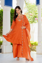 Rusty Orange Handwork Mal Chanderi Suit Set with Dupatta
