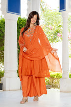 Rusty Orange Handwork Mal Chanderi Suit Set with Dupatta
