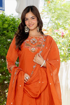 Rusty Orange Handwork Mal Chanderi Suit Set with Dupatta
