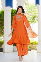 Rusty Orange Handwork Mal Chanderi Suit Set with Dupatta