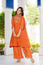 Rusty Orange Handwork Mal Chanderi Suit Set with Dupatta