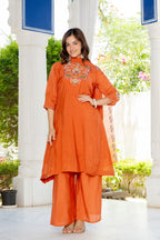Rusty Orange Handwork Mal Chanderi Suit Set with Dupatta