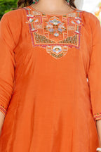 Rusty Orange Handwork Mal Chanderi Suit Set with Dupatta