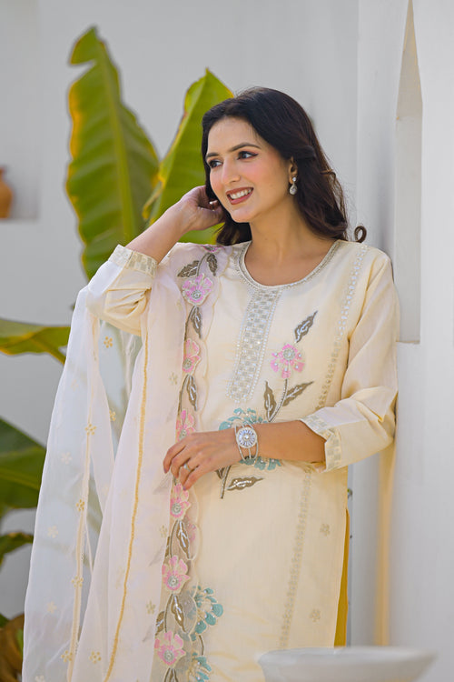 Desert Sand Embroidered Roam Sillk Suit Set