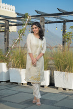 Moon Mist Embroidered Roman Shimmer Suit Set with Dupatta