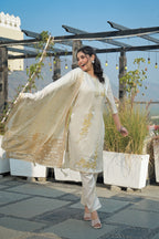 Moon Mist Embroidered Roman Shimmer Suit Set with Dupatta