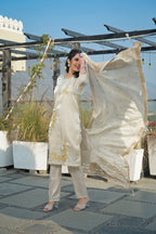 Moon Mist Embroidered Roman Shimmer Suit Set with Dupatta
