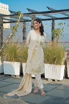 Moon Mist Embroidered Roman Shimmer Suit Set with Dupatta