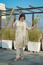 Moon Mist Embroidered Roman Shimmer Suit Set with Dupatta