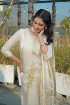 Moon Mist Embroidered Roman Shimmer Suit Set with Dupatta
