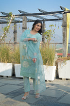 Shadow Green Embroidered Roman Shimmer Suit Set with Dupatta