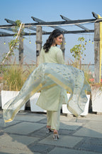 Pixie Green Embroidered Roman Silk Suit Set with Dupatta