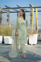 Pixie Green Embroidered Roman Silk Suit Set with Dupatta