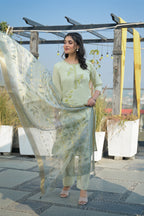 Pixie Green Embroidered Roman Silk Suit Set with Dupatta