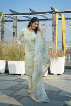 Pixie Green Embroidered Roman Silk Suit Set with Dupatta