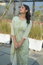 Pixie Green Embroidered Roman Silk Suit Set with Dupatta