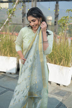 Pixie Green Embroidered Roman Silk Suit Set with Dupatta