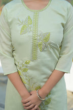 Pixie Green Embroidered Roman Silk Suit Set with Dupatta