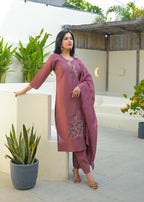 Turkish Rose Embroidered Roman Silk Suit Set with Dupatta