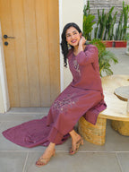 Turkish Rose Embroidered Roman Silk Suit Set with Dupatta