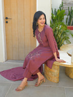 Turkish Rose Embroidered Roman Silk Suit Set with Dupatta