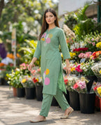 Green Embroidered Chanderi Silk Kurta and Pant Set