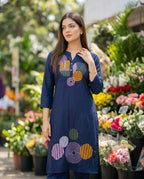 Navy Blue Embroidered Chanderi Silk Kurta and Pant Set