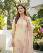 Almond Embroidered Roman Silk Suit Set with Dupatta