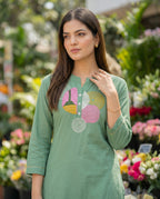Green Embroidered Chanderi Silk Kurta and Pant Set