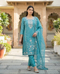 Eastern Blue Embroidered Roman Silk Suit Set