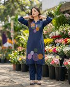 Navy Blue Embroidered Chanderi Silk Kurta and Pant Set