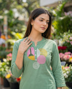 Green Embroidered Chanderi Silk Kurta and Pant Set